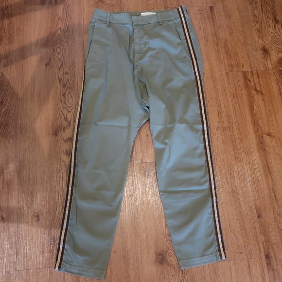 *Womens Nili Lotan Olive Green Tape Trim Drop Crotch Flat Front Paris Pants 2 - Picture 2 of 11
